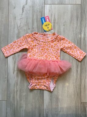 NWT RuffleButts Colorful Leopard Print Tulle Skirt Rashguard Swimsuit girls 3-6M